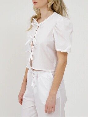 EUC Brunette The Label Cotton Tie Up Blouse Top Size Small